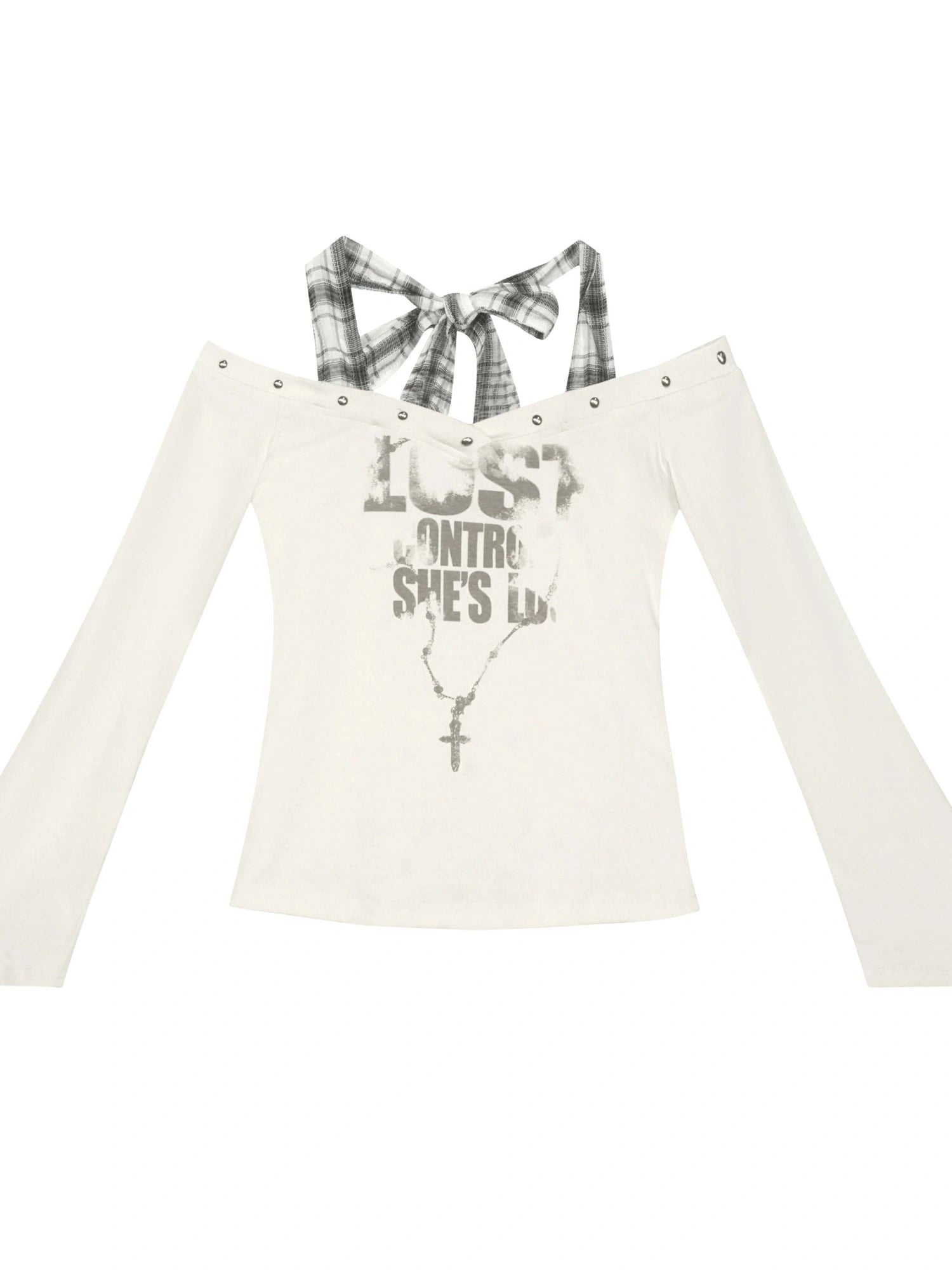 Lost Road Studded Punk Print Halter Top