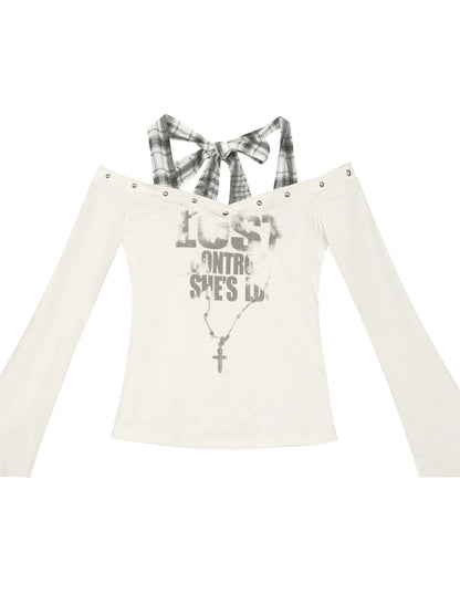 Lost Road Studded Punk Print Halter Top