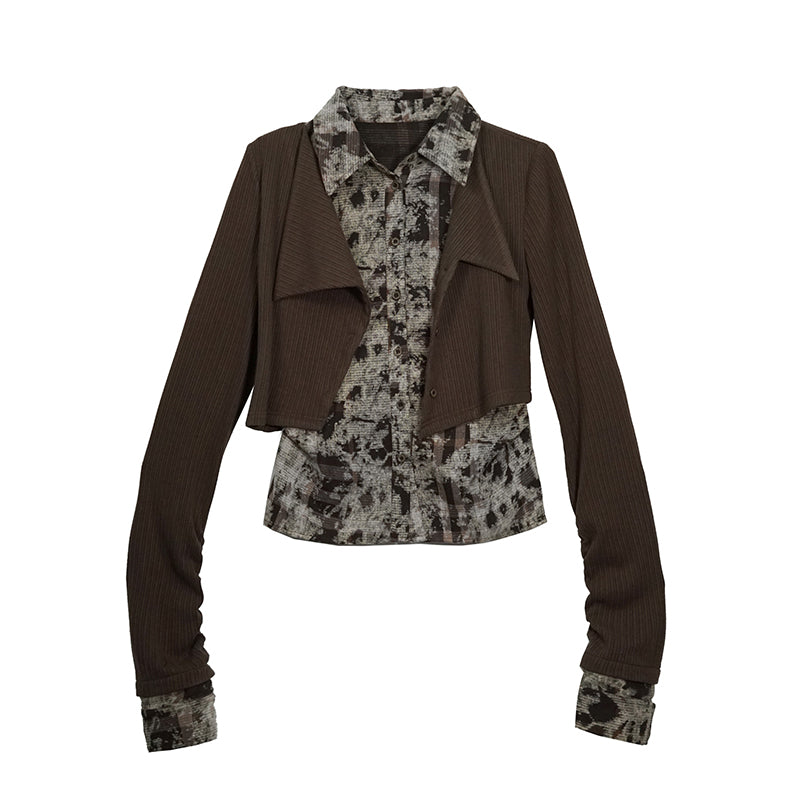 Update c Contrast Patchwork Fake Two Layer Shirt