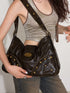 2th Desire Vintage Y2 K Black Brown Leather Shoulder Tote
