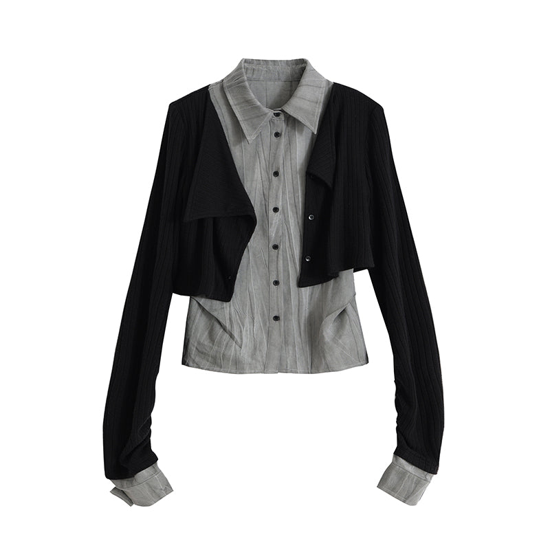 Update c Contrast Patchwork Fake Two Layer Shirt