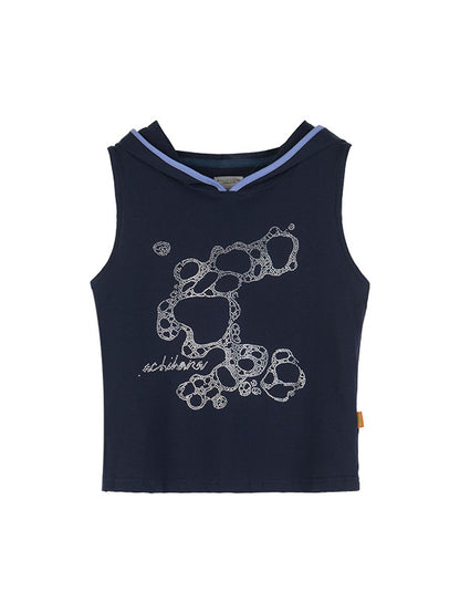 Achihara Tropical Fish Rhinestone Sleeveless Crop Top