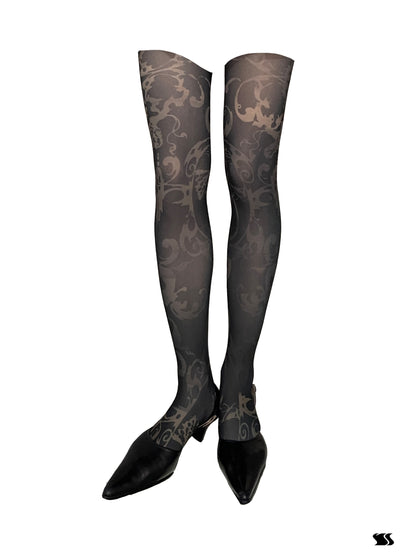 YOSHUYUKI Print Tights With Contrast Crotch Design