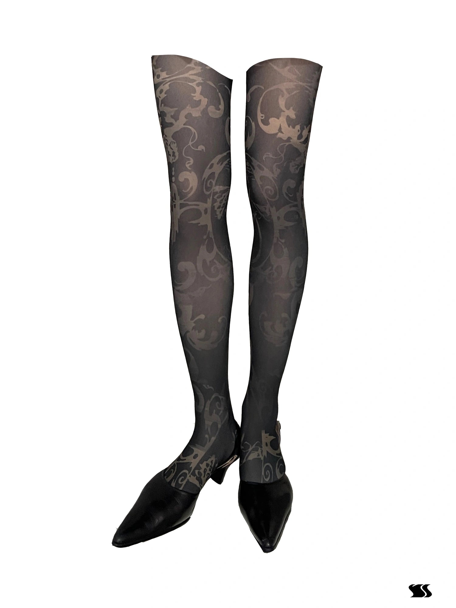 Print Tights With Contrast Crotch Design