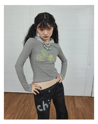 Achihara Universe Stripe Hoodie Soft Vintage Print Tee