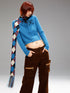 YOSHUYUKI  Island Blue Embroidered Double Breasted Knit Cardigan