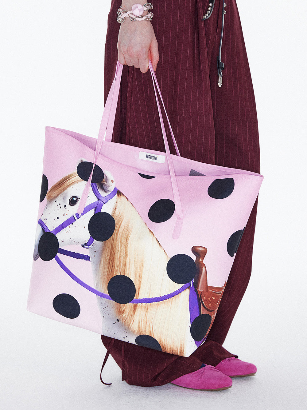 YOSHUYUKI Polka Dot Pony Print Tote Bag
