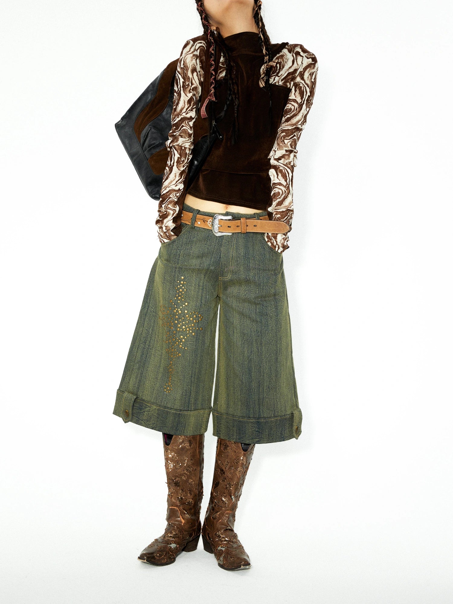 Original Autumn Winter Studded Pattern Washed Jeans