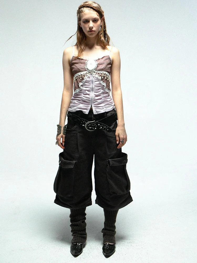 Princess Sleeve Chiffon Lace Blouse &amp; Camisole 2-Piece Set