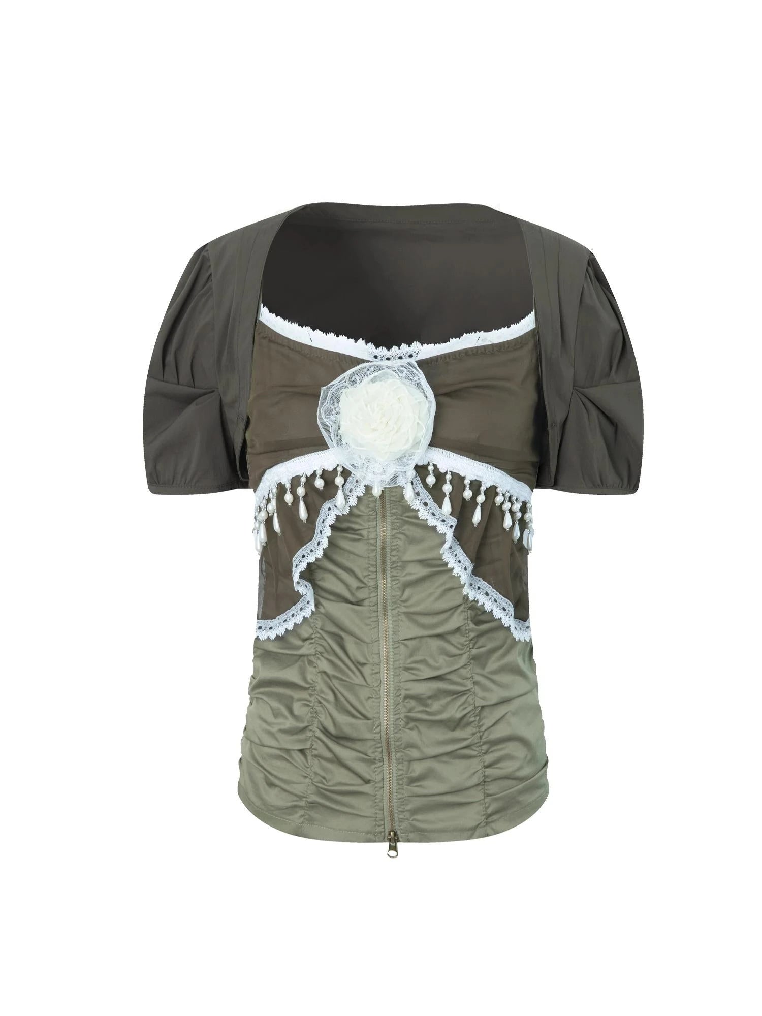 Princess Sleeve Chiffon Lace Blouse &amp; Camisole 2-Piece Set