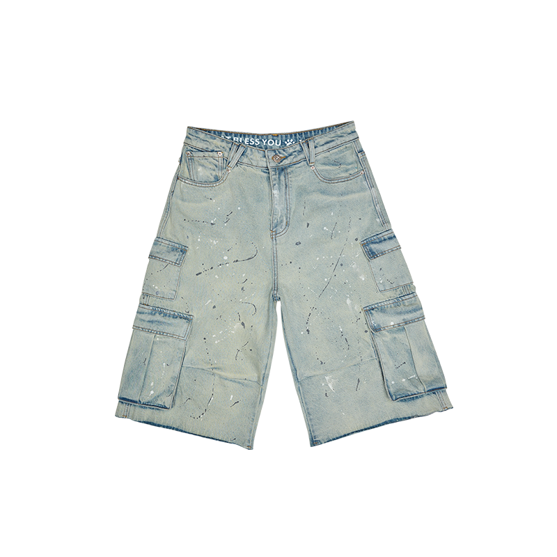 Printed Denim Mid-Length Shortsjeans