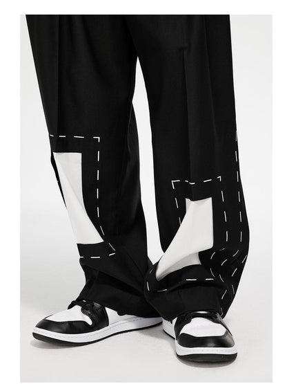 Printed Loose-fit Pleated Trousers with Embellished Stitching