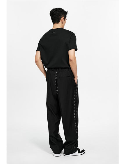 Printed Loose-fit Pleated Trousers with Embellished Stitching