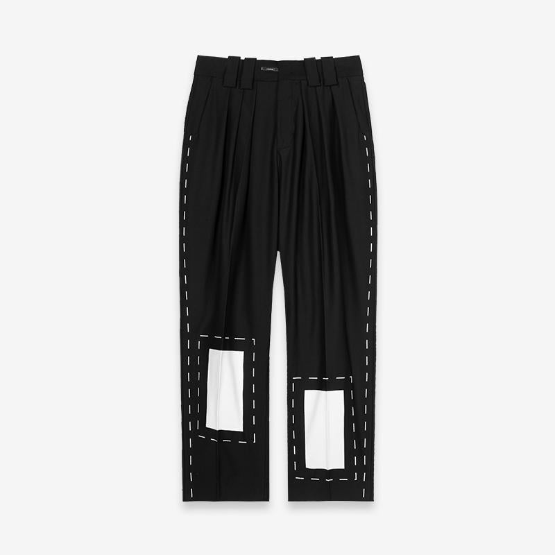 Printed Loose-fit Pleated Trousers with Embellished Stitching