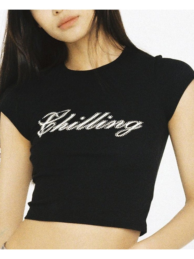 Printed Rhinestone Fitted Tee