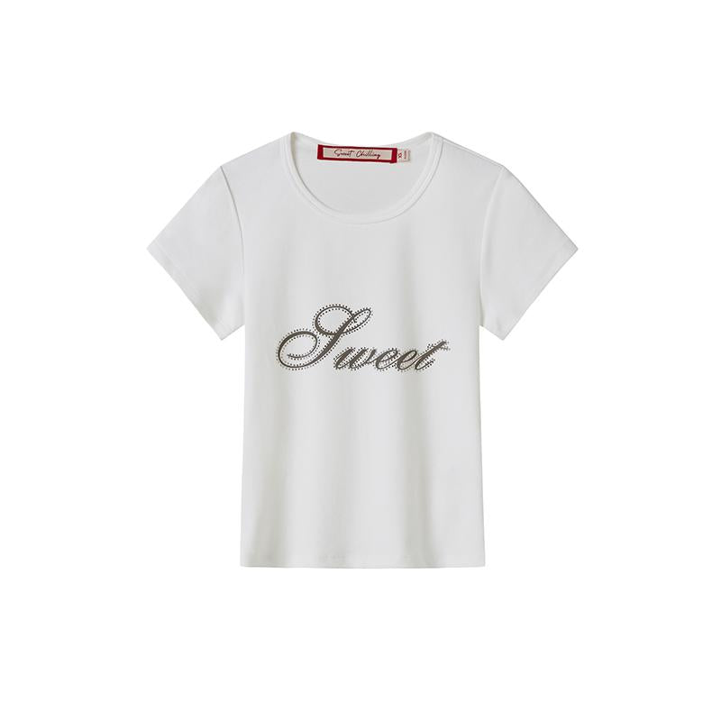 Printed Rhinestone Fitted Tee