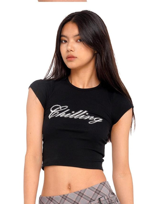 Printed Rhinestone Fitted Tee