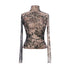 YOSHUYUKI  Floral Print Mesh Top With Vintage Spliced Sleeves