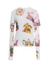 V Neck T Shirt Long Sleeve Top With Playful Teapot Motif