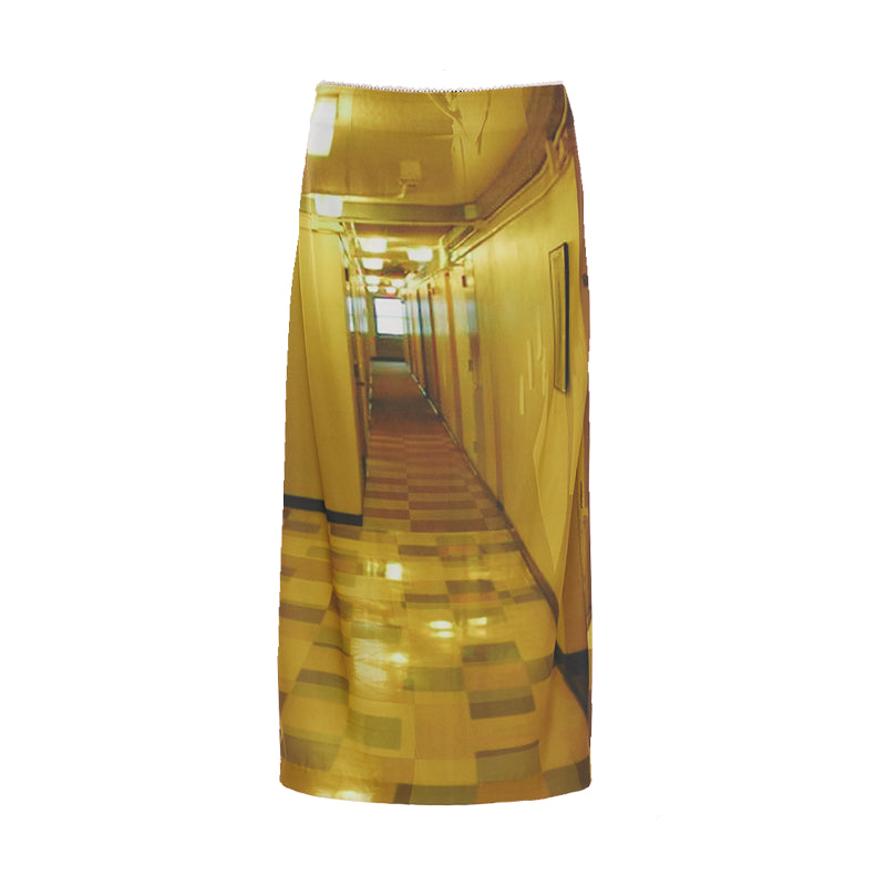 YOSHUYUKI Golden Corridor Print Low Waist Lace Skirt