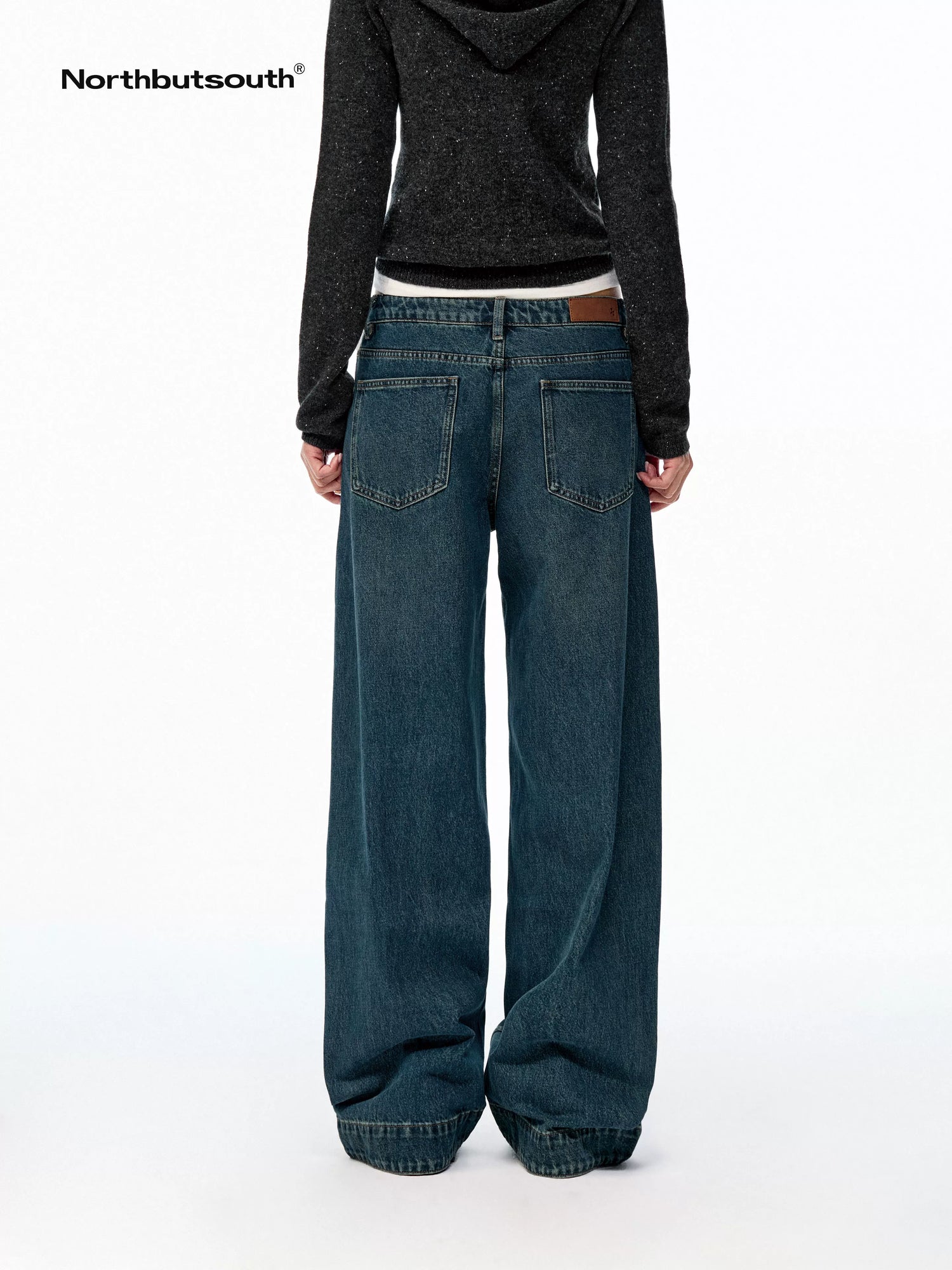 Prussian Blue Vintage Textured Split Mid Low Waist Women&