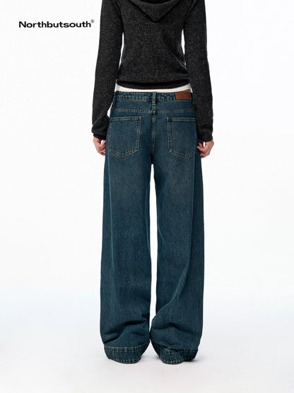 Prussian Blue Vintage Textured Split Mid Low Waist Women&