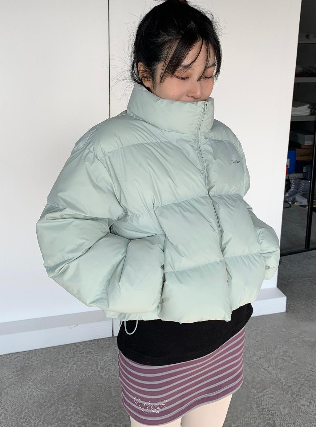 Puffy Mint Green Salt Short Puffy Coat Winter Jacket