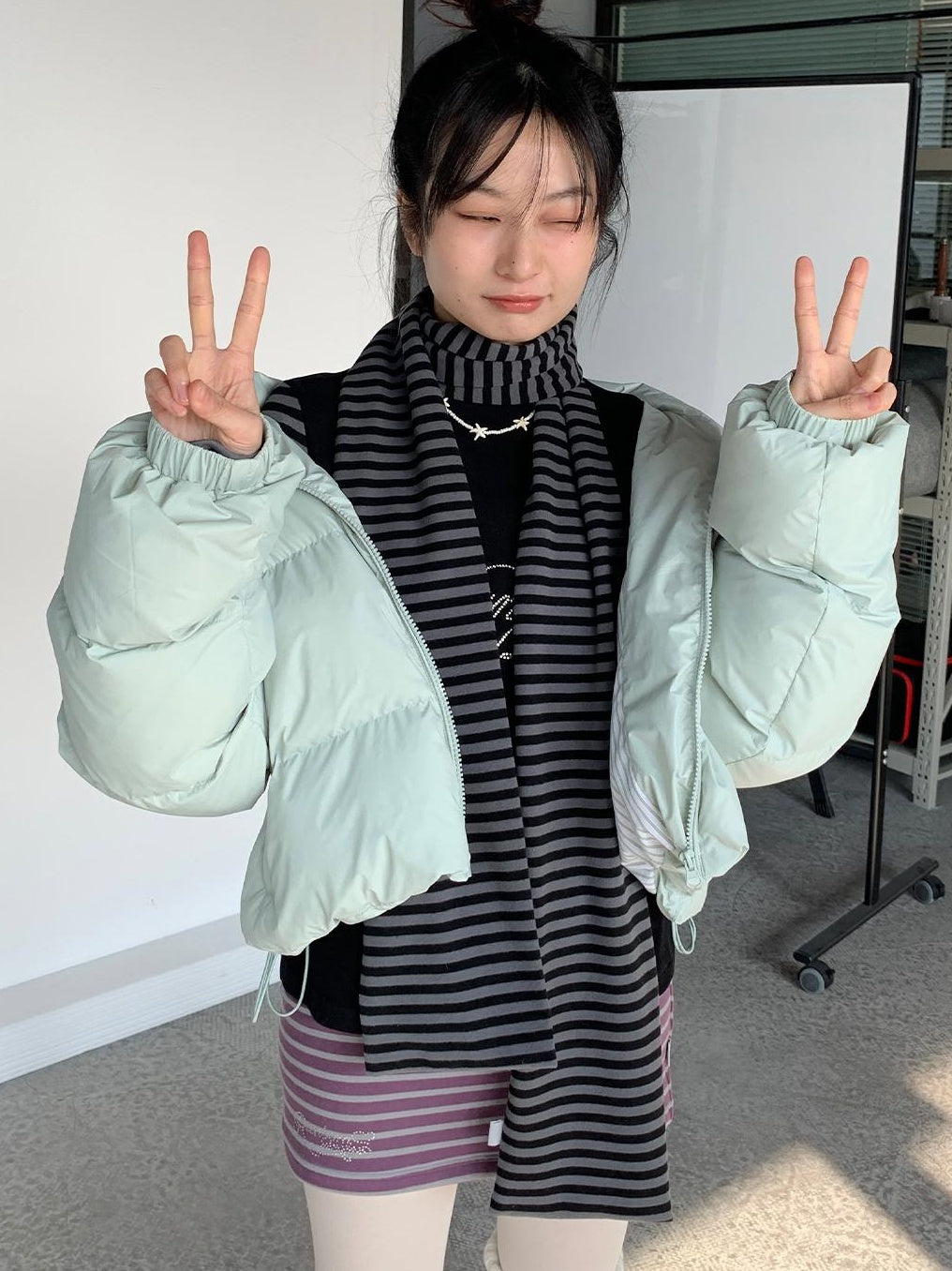 Puffy Mint Green Salt Short Puffy Coat Winter Jacket