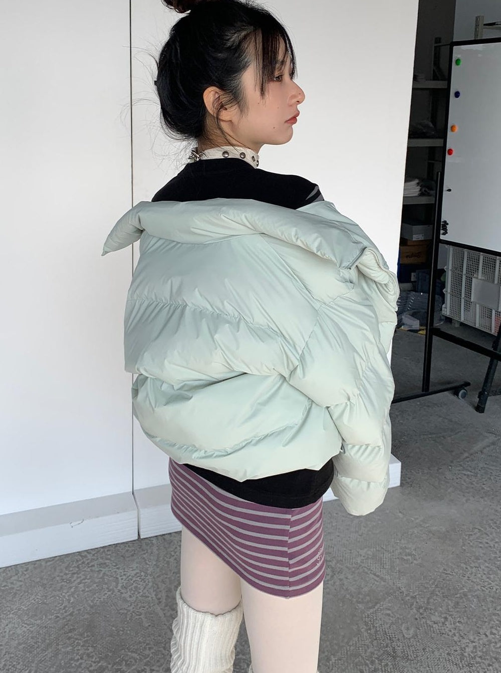 Puffy Mint Green Salt Short Puffy Coat Winter Jacket