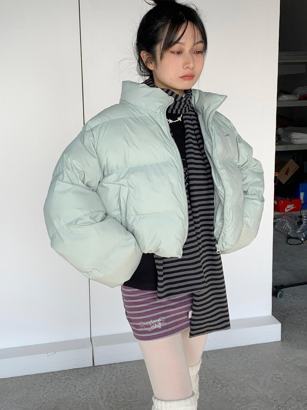 Puffy Mint Green Salt Short Puffy Coat Winter Jacket