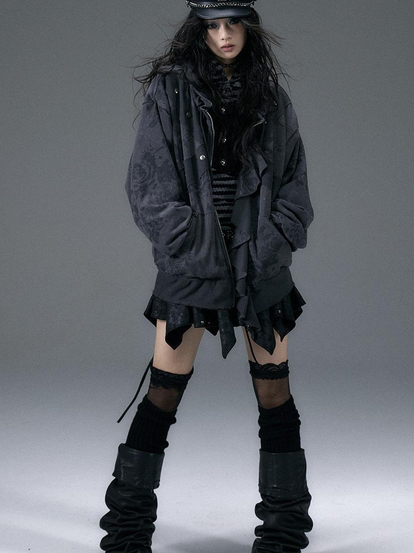 Punk Aesthetic Loose Fleece Peplum Hoodie Coat