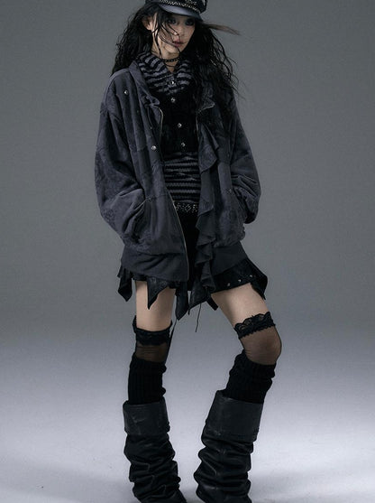 Punk Aesthetic Loose Fleece Peplum Hoodie Coat