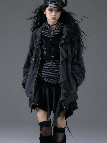 Punk Aesthetic Loose Fleece Peplum Hoodie Coat