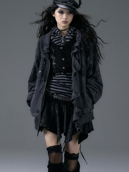 Punk Aesthetic Loose Fleece Peplum Hoodie Coat
