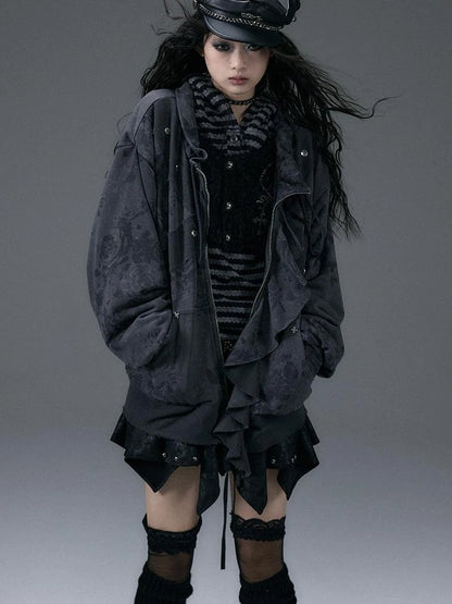 Punk Aesthetic Loose Fleece Peplum Hoodie Coat
