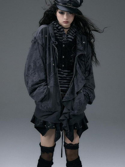 Punk Aesthetic Loose Fleece Peplum Hoodie Coat
