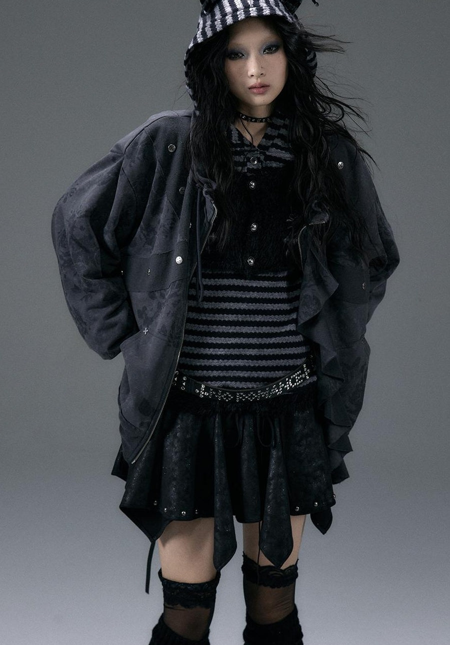 Punk Aesthetic Loose Fleece Peplum Hoodie Coat