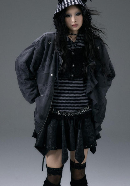 Punk Aesthetic Loose Fleece Peplum Hoodie Coat