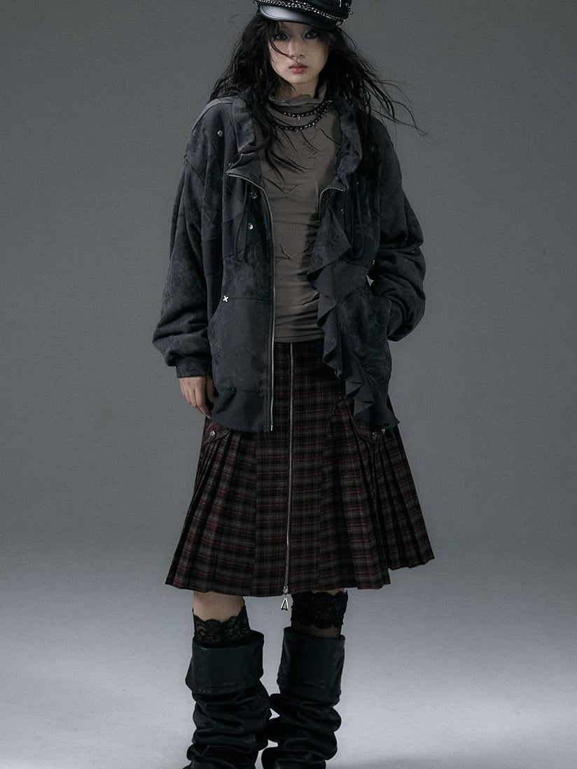 Punk Aesthetic Loose Fleece Peplum Hoodie Coat