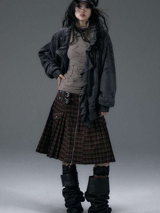 Punk Aesthetic Loose Fleece Peplum Hoodie Coat