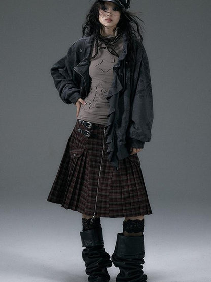 Punk Aesthetic Loose Fleece Peplum Hoodie Coat
