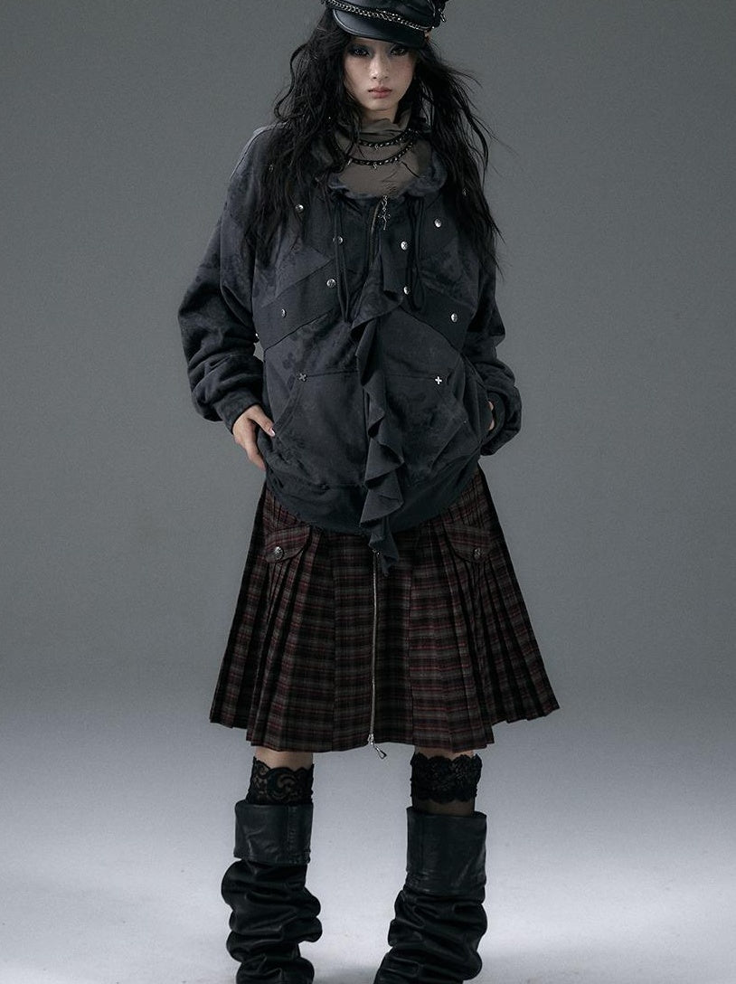 Punk Aesthetic Loose Fleece Peplum Hoodie Coat