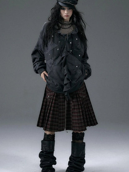 Punk Aesthetic Loose Fleece Peplum Hoodie Coat