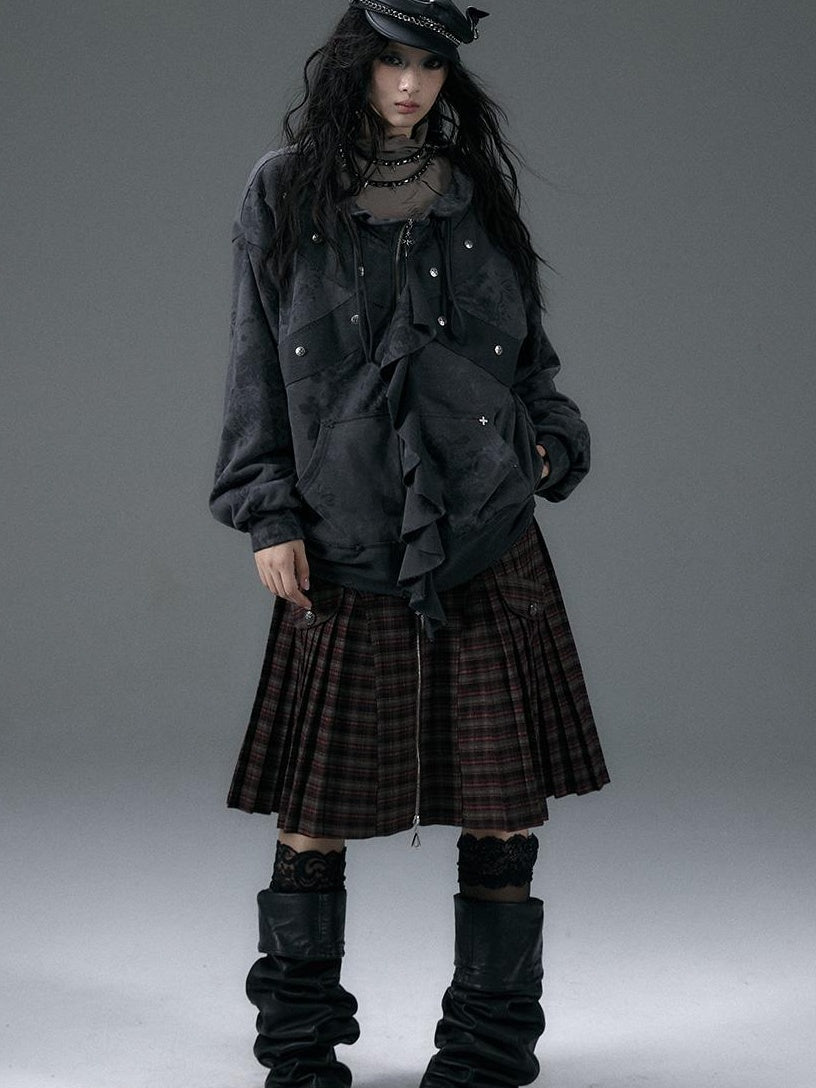 Punk Aesthetic Loose Fleece Peplum Hoodie Coat