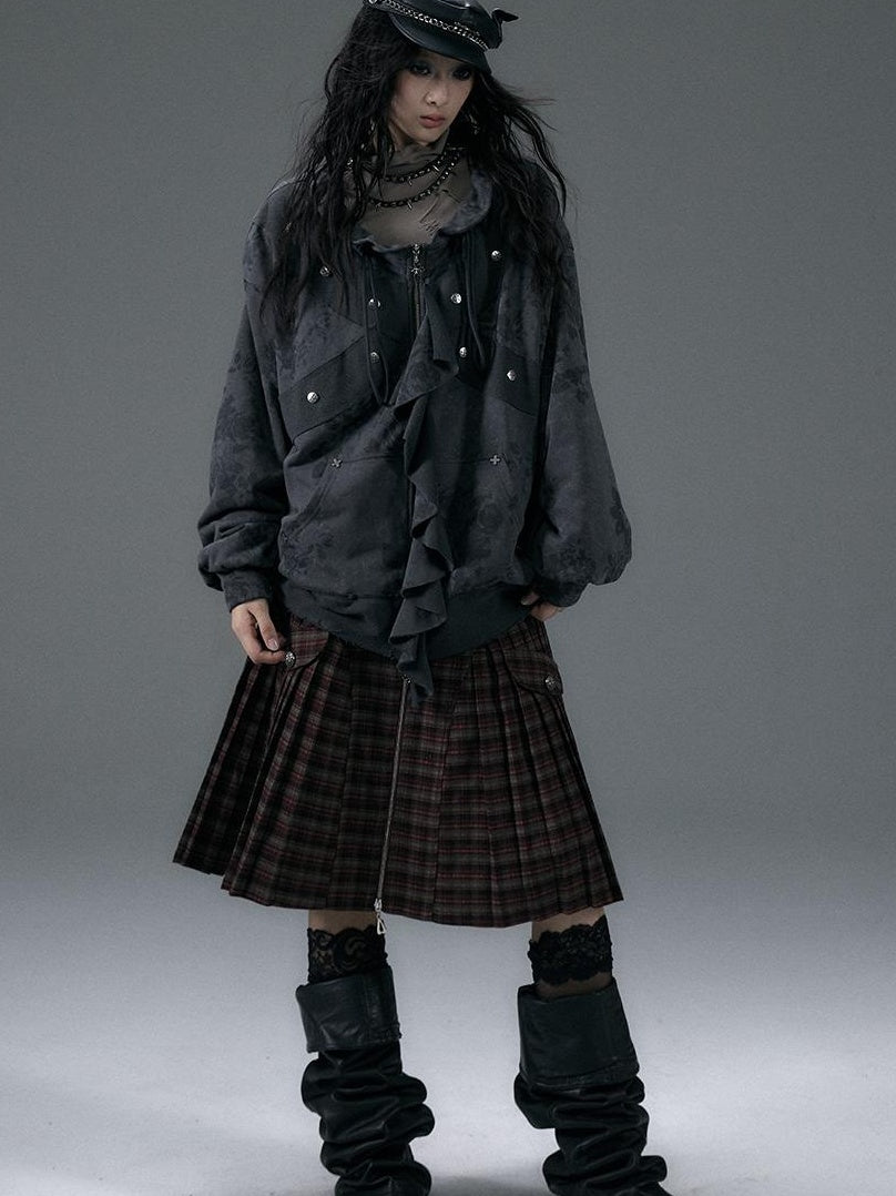 Punk Aesthetic Loose Fleece Peplum Hoodie Coat