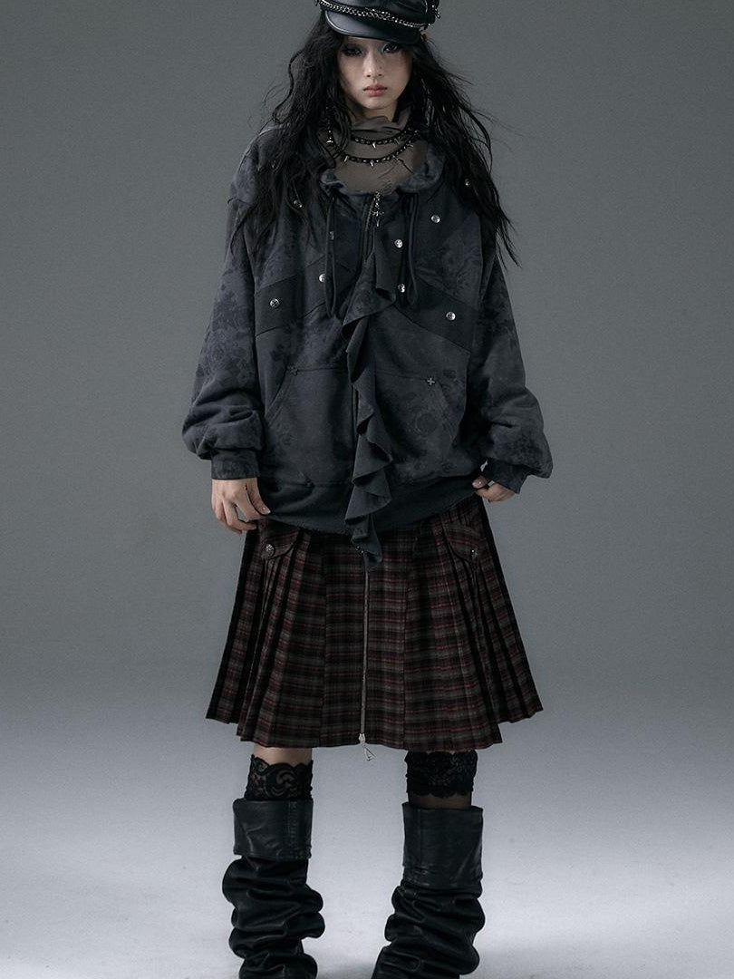 Punk Aesthetic Loose Fleece Peplum Hoodie Coat