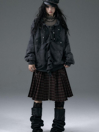Punk Aesthetic Loose Fleece Peplum Hoodie Coat