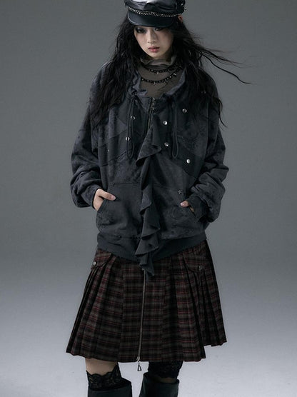 Punk Aesthetic Loose Fleece Peplum Hoodie Coat