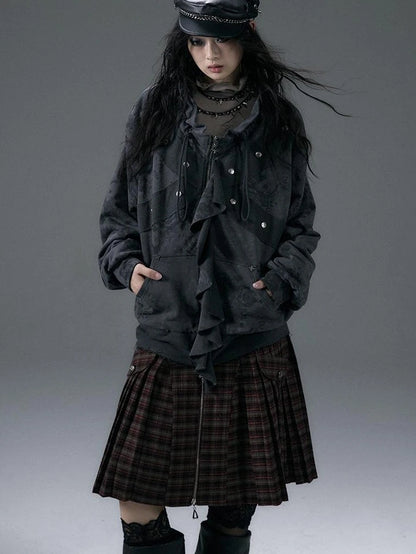 Punk Aesthetic Loose Fleece Peplum Hoodie Coat