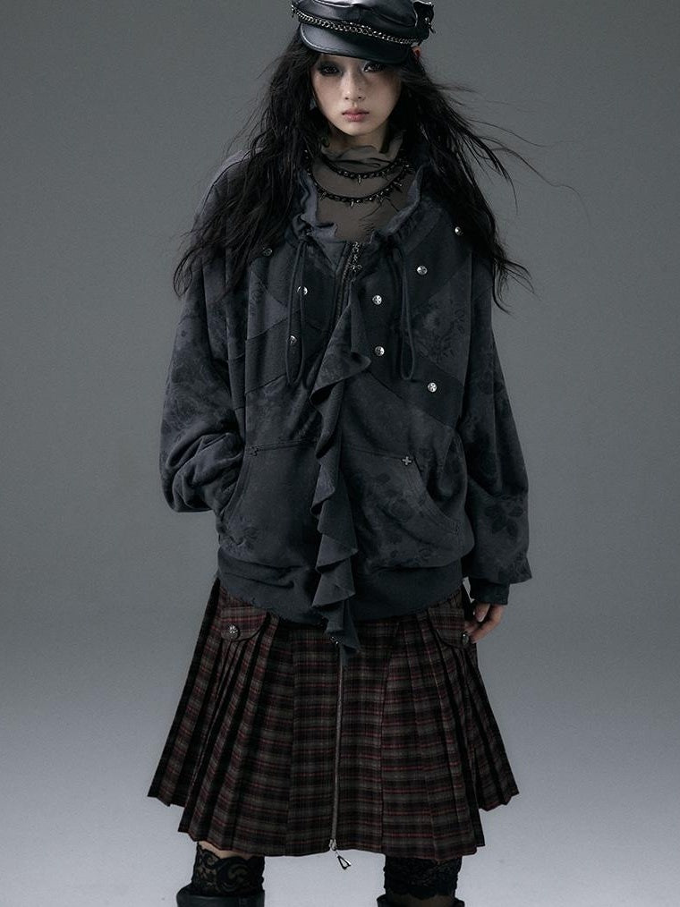 Punk Aesthetic Loose Fleece Peplum Hoodie Coat